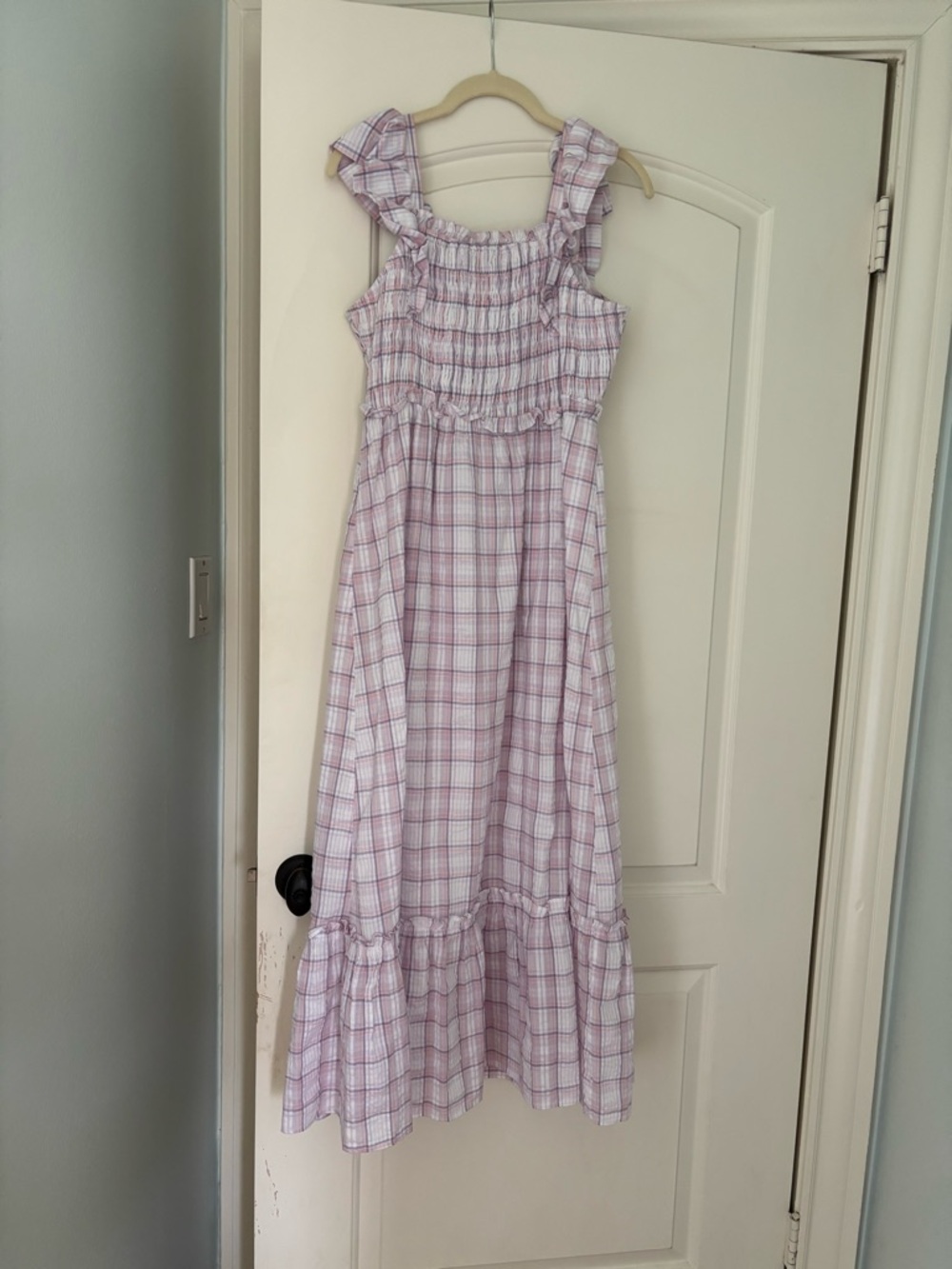 English Factory White and Lilac Plaid Maxi Dress - Picture 6 of 6